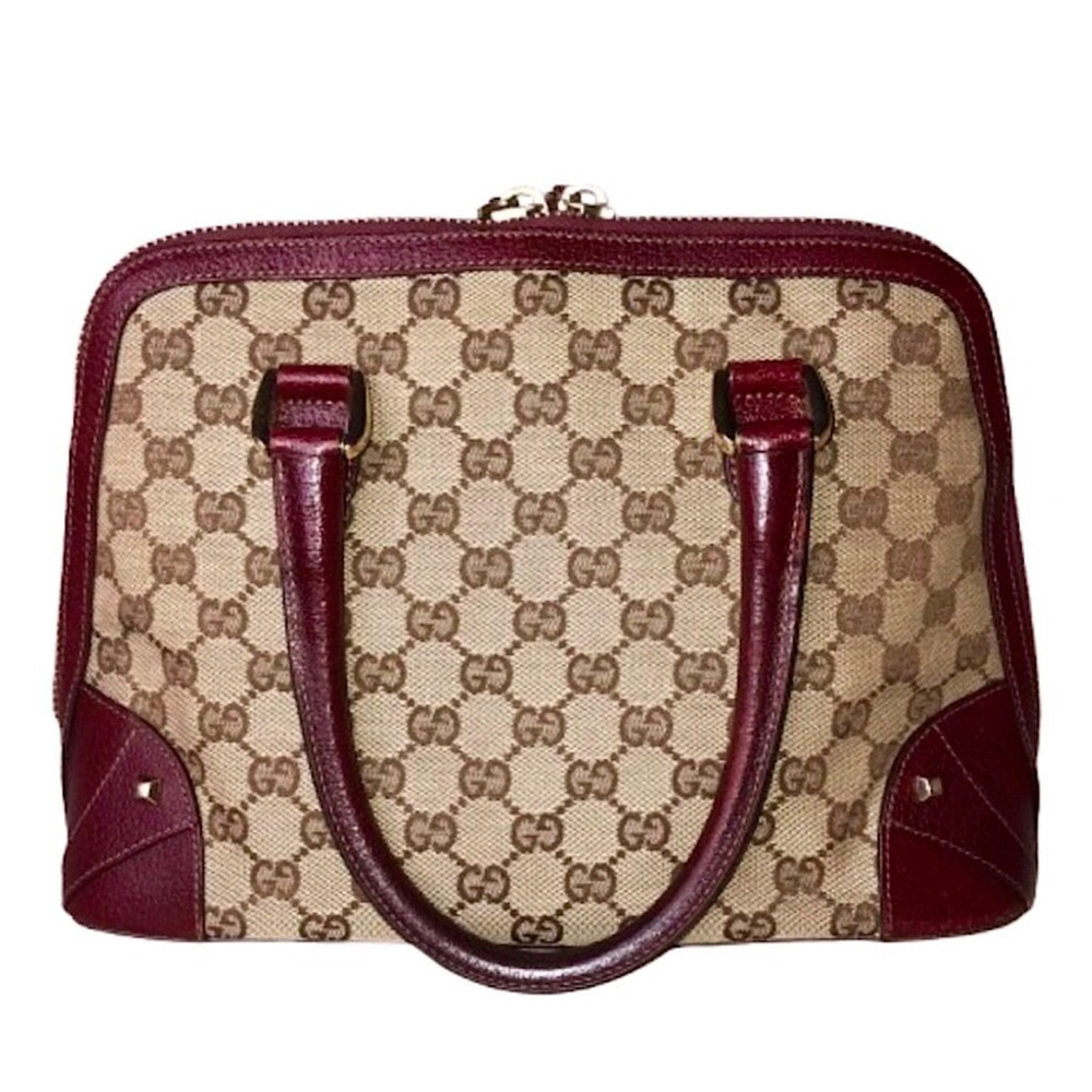 GUCCI GG Canvas Wine Leather Top Handle Dome Tote COA, GUCCI Dust Bag MINT COND - Picture 8 of 17
